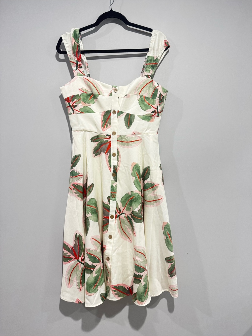 NWT Hutch Womens Size 10 White Green Tropical Leaf Print Button Front Dress